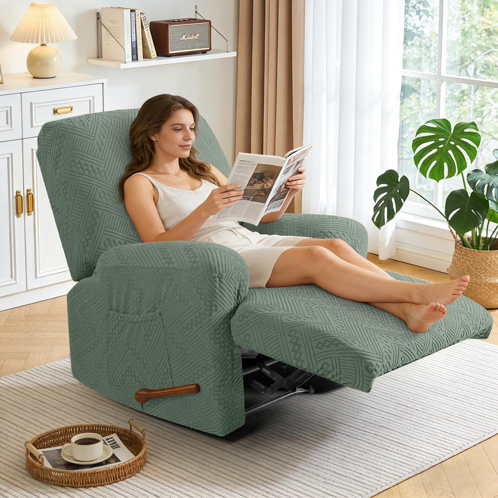 Ruaozz Recliner Chair Covers 3-Pieces Lazy Boy Recliner Slipcovers Stretch Reclining Chair Slipcover Washable Furniture Protector with Elastic Bottom (1 Seater, Army Green)