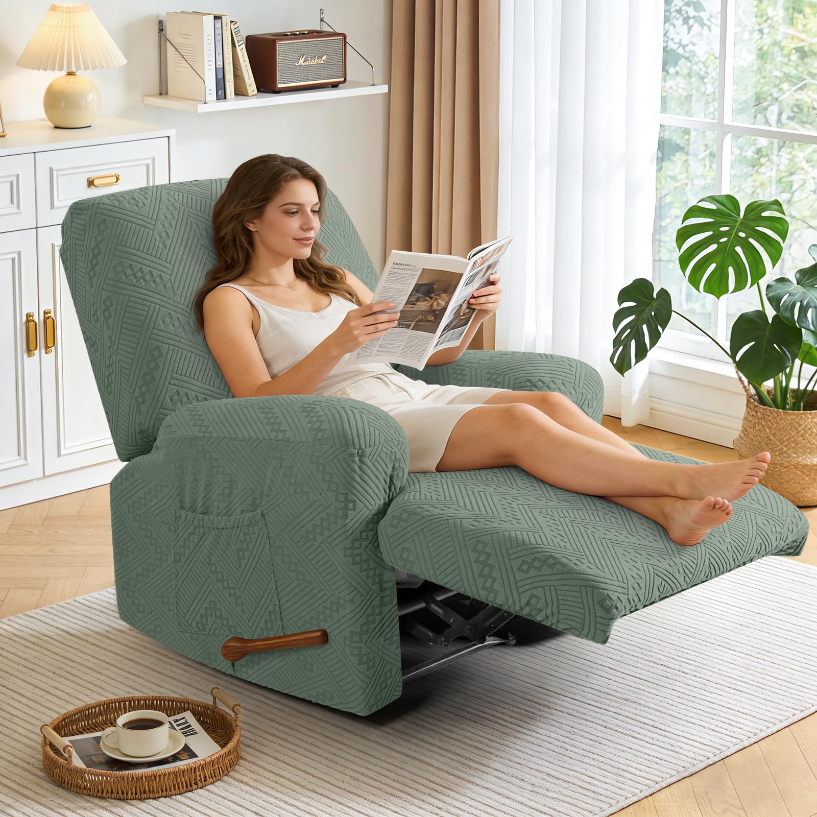 Ruaozz Recliner Chair Covers 3-Pieces Lazy Boy Recliner Slipcovers Stretch Reclining Chair Slipcover Washable Furniture Protector with Elastic Bottom (1 Seater, Army Green)