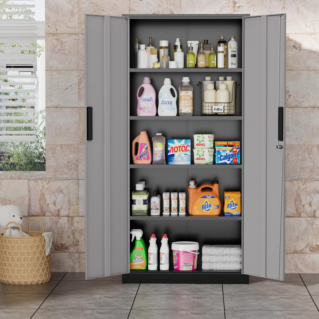Greenvelly Metal Storage Cabinet, 36" Locking Storage Cabinet with Doors and Shelves, Lockable Storage Cabinets for Home Office, Utility Locker Cabinet, Steel Garage Cabinet with 2 Keys, Black