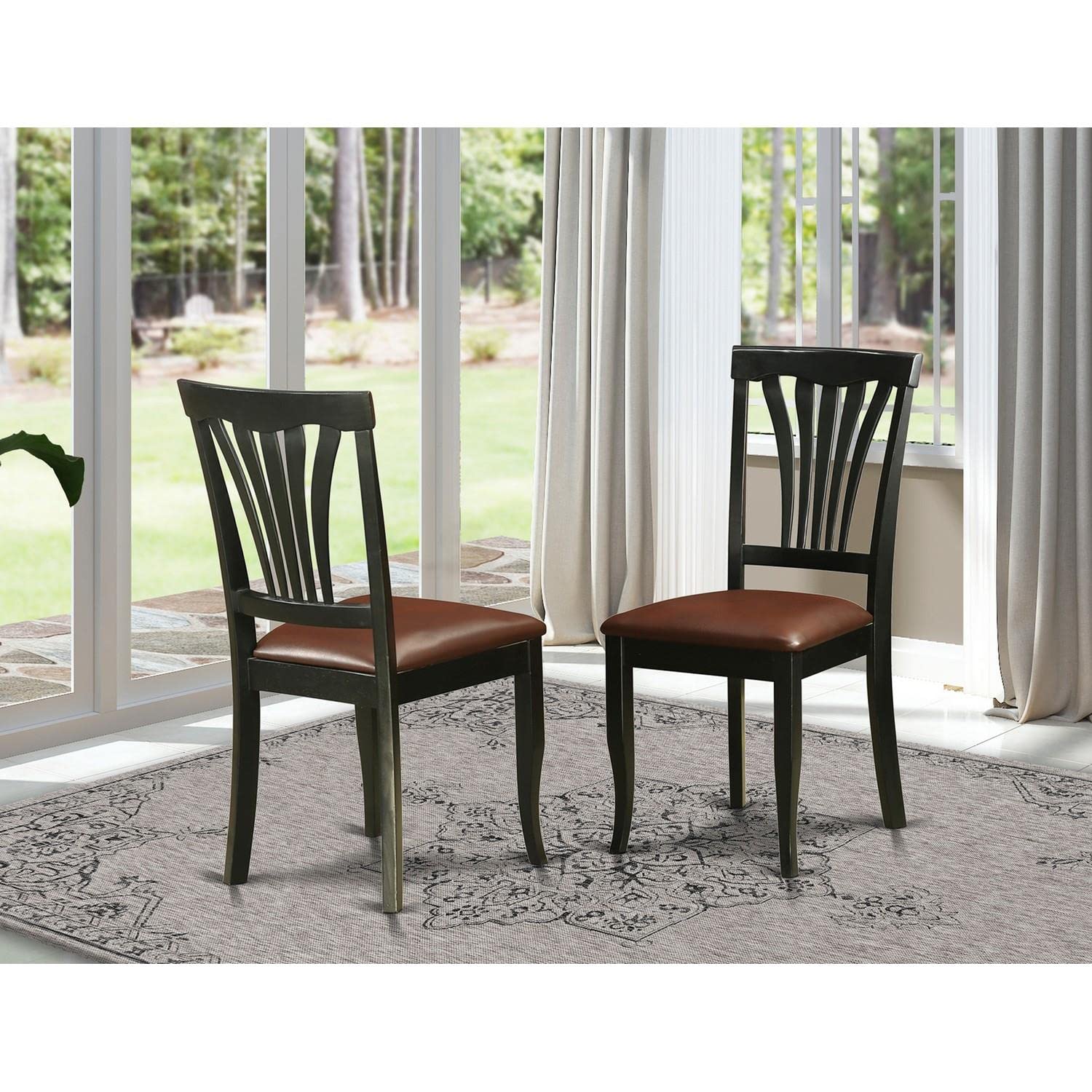 East West Furniture AVC-BLK-W Avon Dining Room Chairs - Slat Back Solid Wood Seat Chairs, Set of 2, Black & Cherry