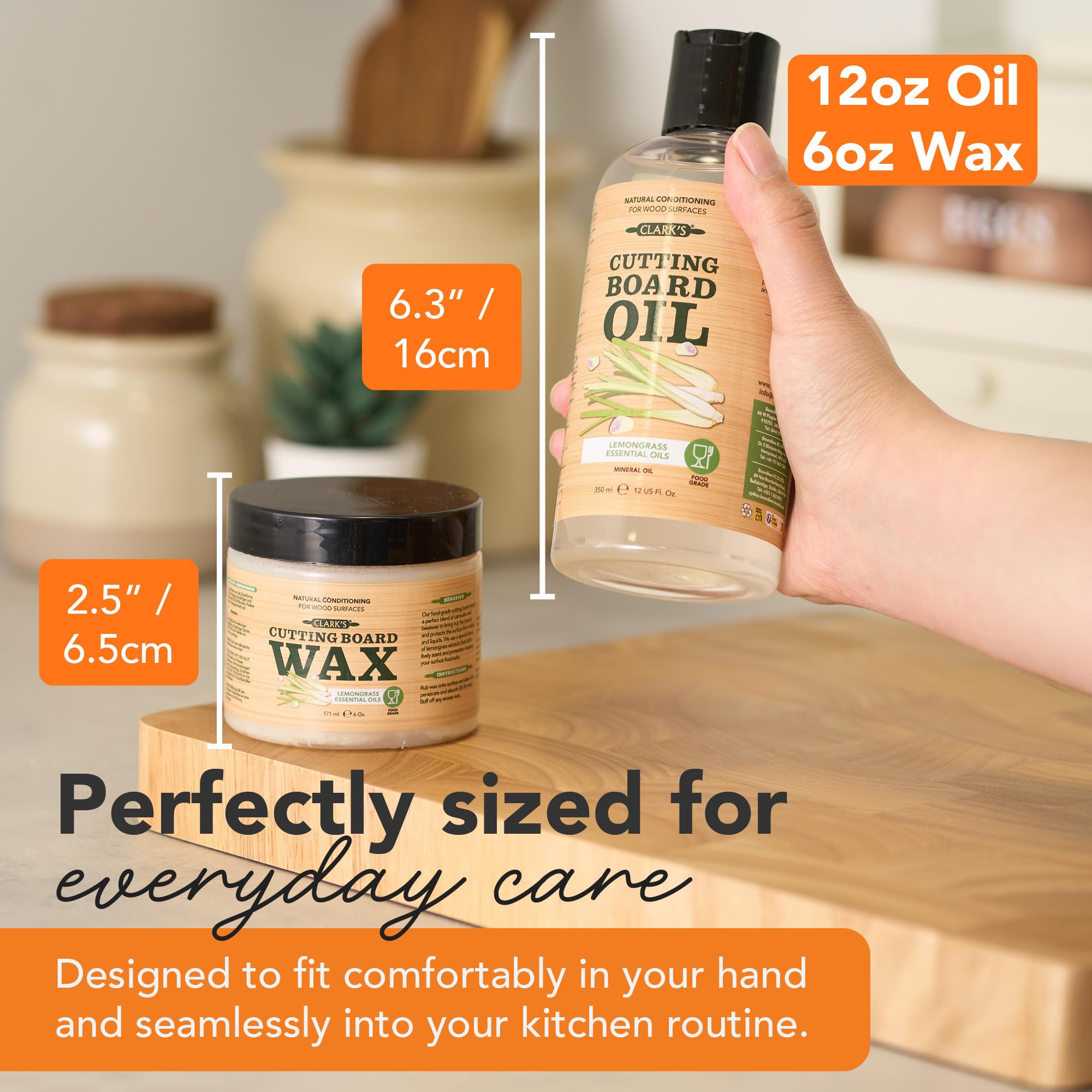 CLARK'S Cutting Board Care Kit with Coconut Oil - Includes Butcher Block Oil and Wax - Made with Refined Coconut Oil, Natural Beeswax, and Carnauba Wax - For Kitchen Countertops and Butcher Blocks