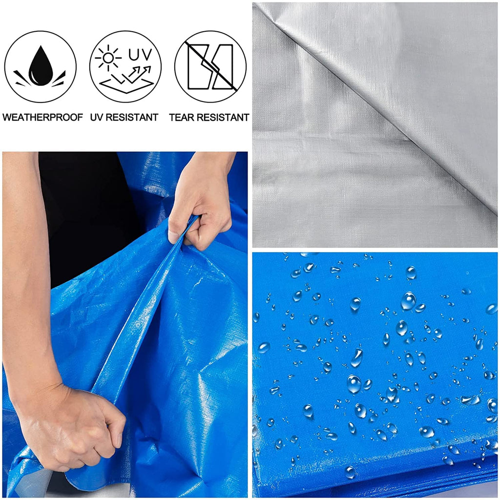 Blue Tarp, Tarps Heavy Duty Waterproof 4x20, Waterproof Plastic Poly 16 Mil Thick Tarpaulin with Metal Grommets Every 19.5 Inches - Emergency Rain Shelter, Outdoor Cover, and Camping Use