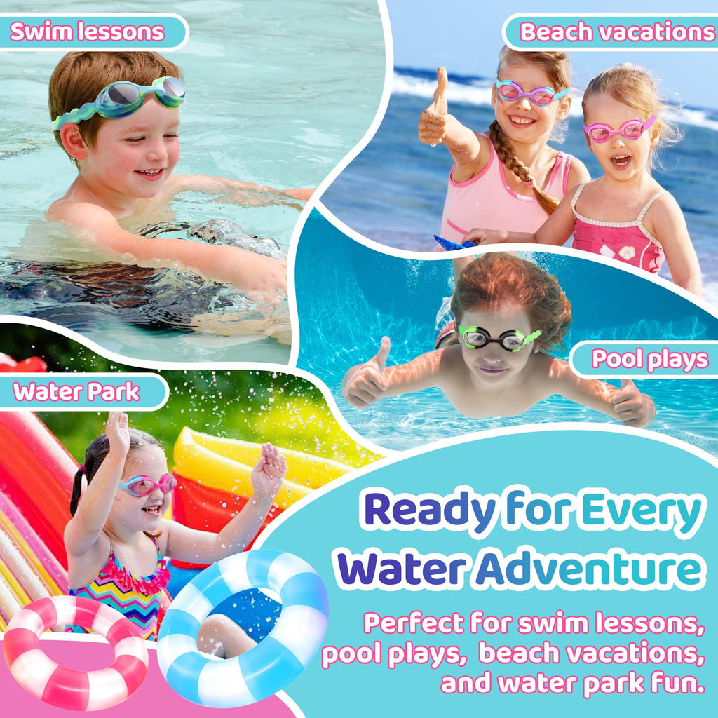 Vvinca Kids Swim Goggles with Fabric Strap No Tangle Pain-Free, Anti-Fog Swimming Pool Goggle No Leak for Toddlers Girls Boys