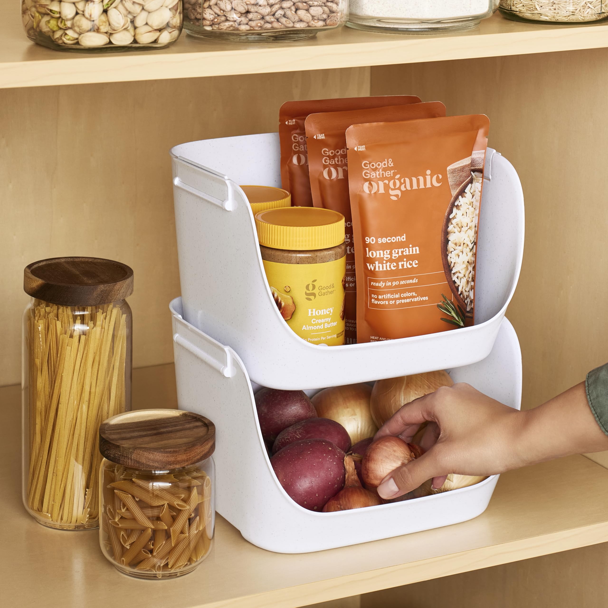 YouCopia ShelfBin Packet Organizer, 4-Tier Stairstep Raised Divided Bin, BPA-Free Storage Caddy for Kitchen Pantry and Cabinet Organization, Tea Bags, Medicine, and More