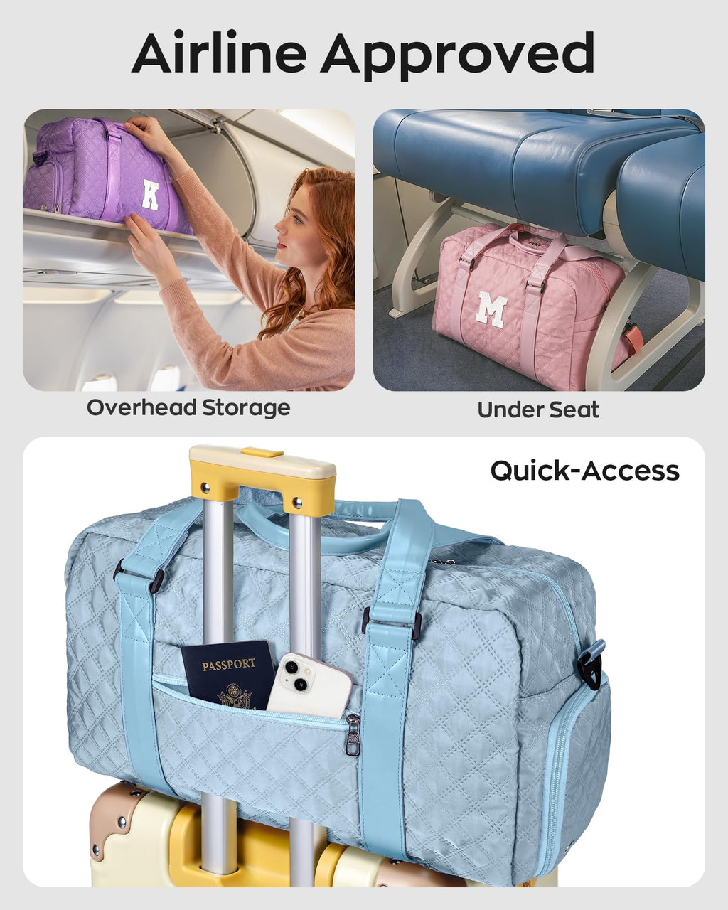 Elilier Initial Travel Duffle Bag Women Girls Gift: Personalized Weekender bags, Dance Cheer bag Sports for Girl, Kid Gymnastics Bags, Birthday Gifts for Women Girls Kids Teens Mom Teacher