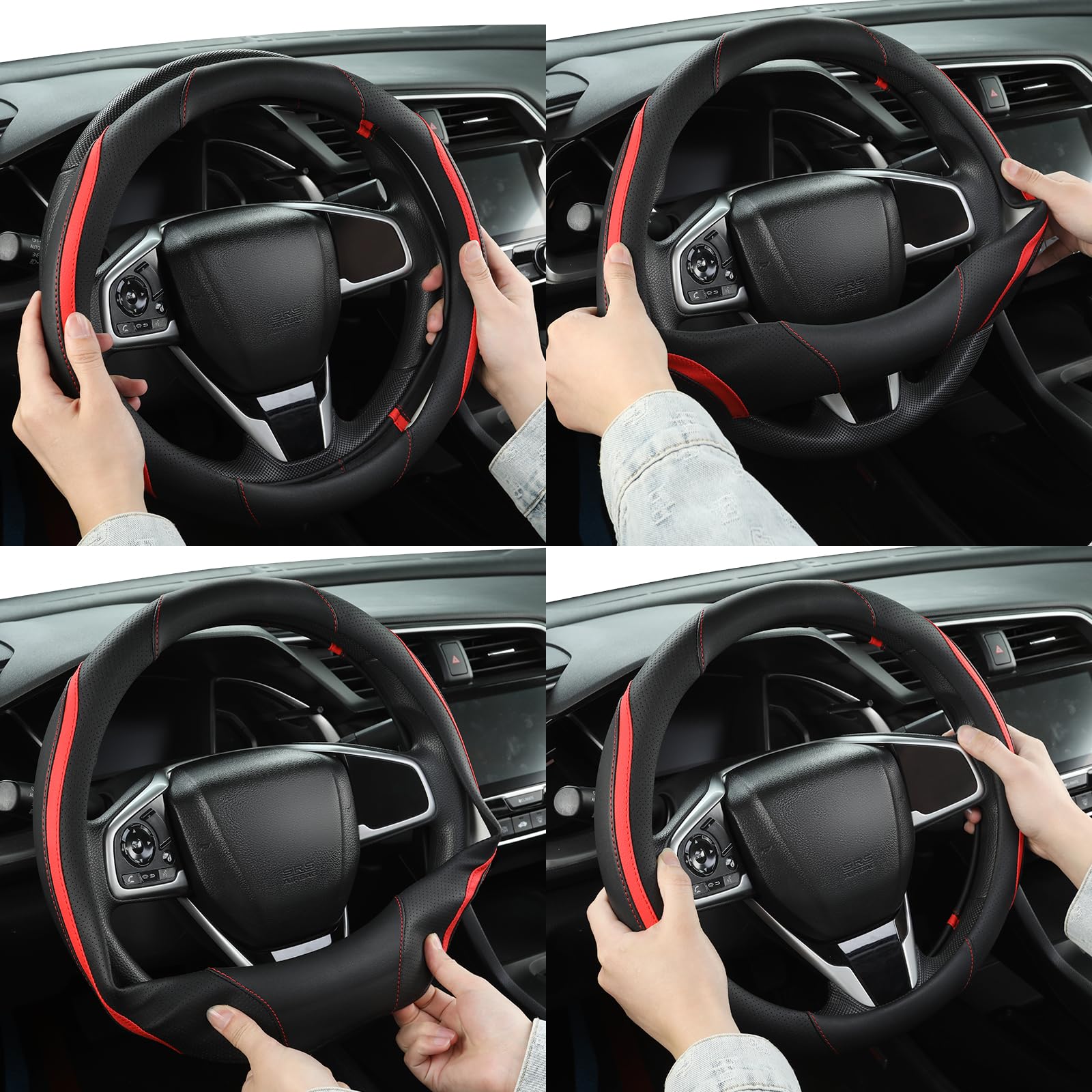 Car Steering Wheel Cover, Leather Steering Wheel Cover Beige Universal 14.5-15 Inch Microfiber Leather Anti-Slip Breathable Auto Steering Wheel Covers for Men Women (Black&Beige)