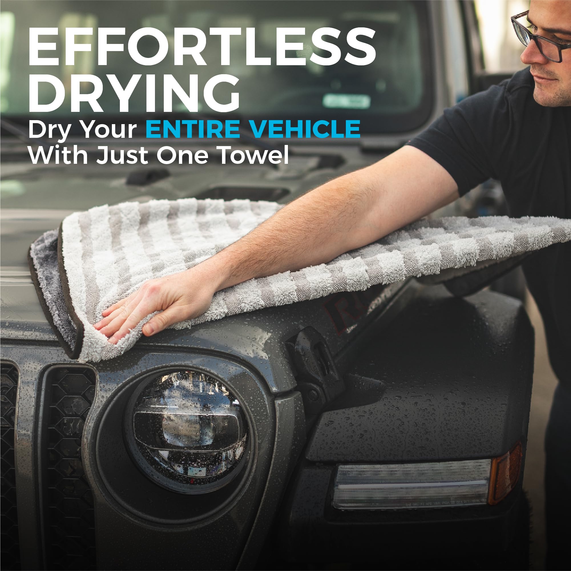 The Rag Company Gauntlet Car Drying Towel, Ultra-Absorbent 70/30 Blend Korean Microfiber, Dries Vehicles Faster Without Scratching, 900 GSM, 12x12 Inches, Ice Grey/Grey, 3-Pack