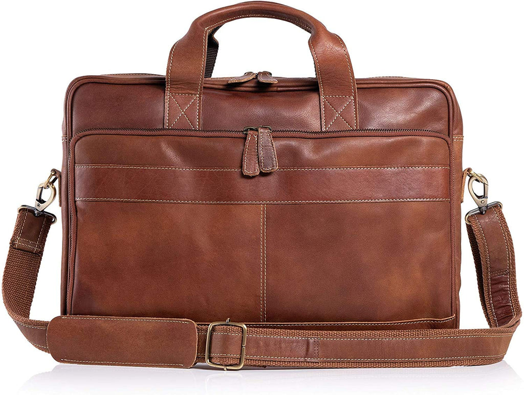 Leather briefcase 18 Inch Laptop Messenger Bags for Men and Women Best Office briefcase Satchel Bag (Black)