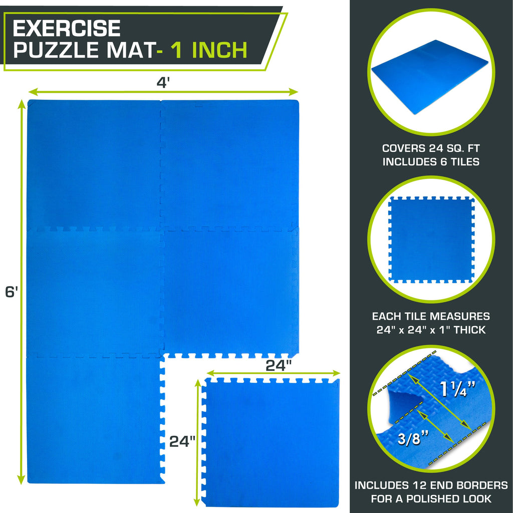ProsourceFit Weaved Pattern Extra Thick Exercise Puzzle Mat 1-inch, EVA Foam Interlocking Tiles for Protective, Cushioned Flooring for Home and Gym Equipment; Black, 72 SQ FT, 18 Tiles