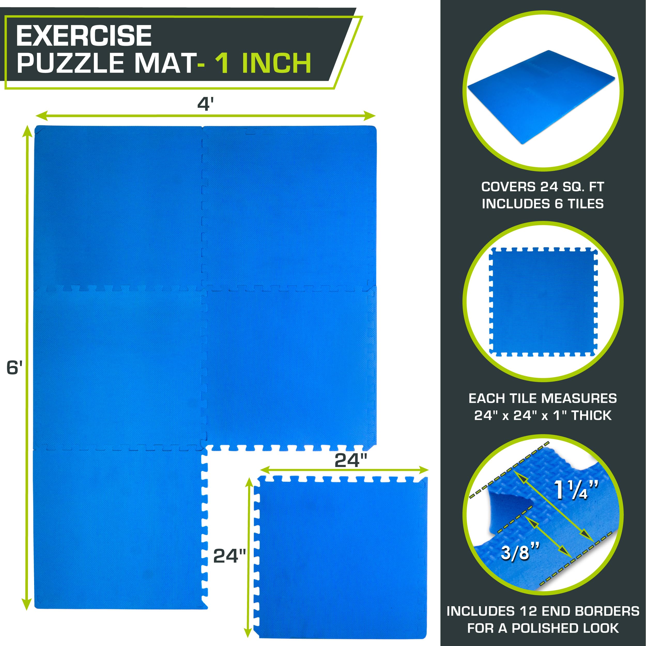 ProsourceFit Weaved Pattern Extra Thick Exercise Puzzle Mat 1-inch, EVA Foam Interlocking Tiles for Protective, Cushioned Flooring for Home and Gym Equipment; Black, 72 SQ FT, 18 Tiles