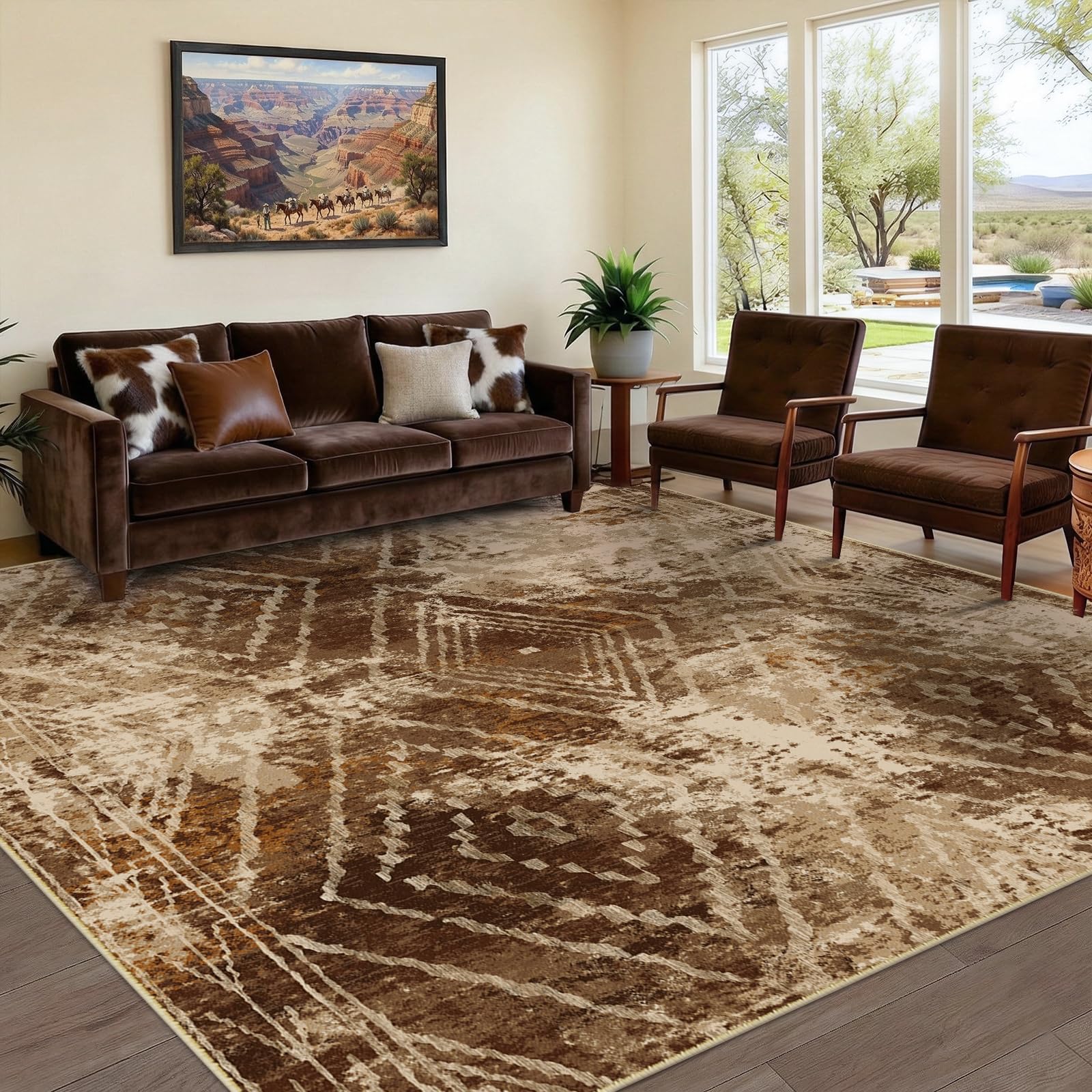 BESTSWEETIE Area Rug 2x3 Rug Machine Washable Non-Slip Low Pile Print Pattern Western Rug for Living Room Bedroom Entryway Tribal Series-Abstract/Cowhide