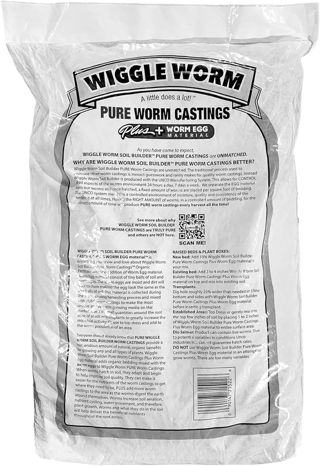 Wiggle Worm 100% Pure Worm Castings Plus Worm Egg Material, 40lbs - Fertilizer and Soil Amendment for Indoor and Outdoor Gardening to Improve Soil Fertility and Aeration - 100% Organic and Odor Free