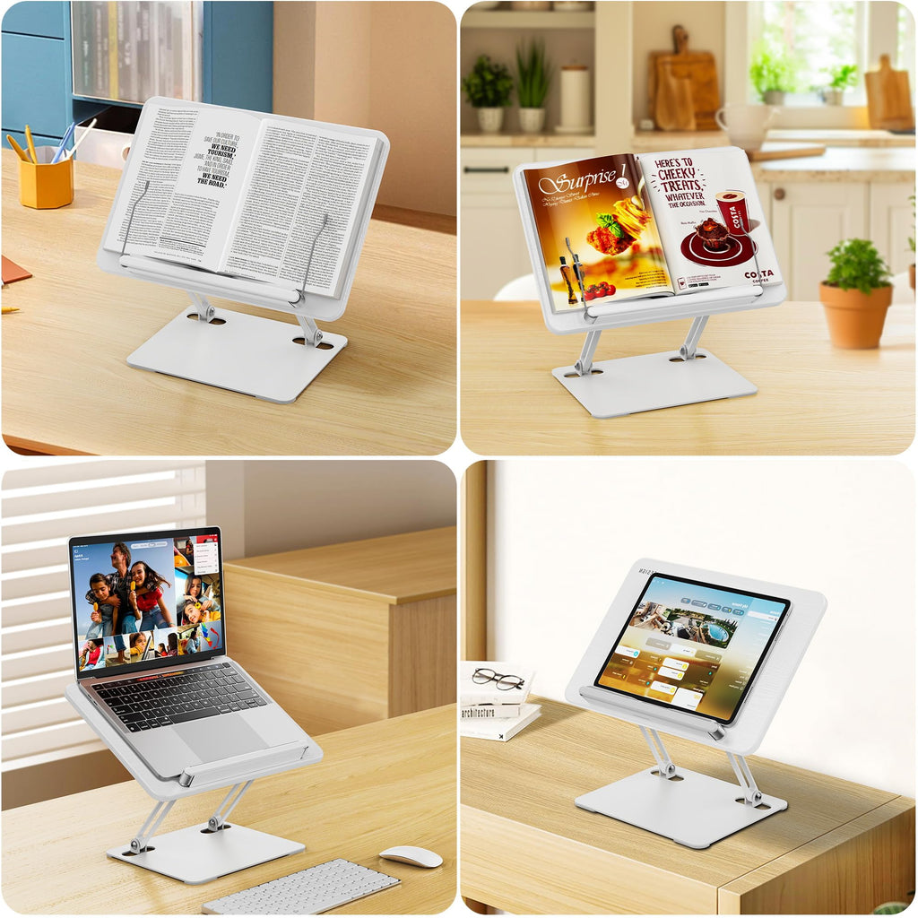BESIGN BS01 Book Stand for Reading, Adjustable Book Holder, Ergonomic Laptop Stand with Elastic Page Clips for Music Scores, Recipe, Tablet, Laptop (Black)