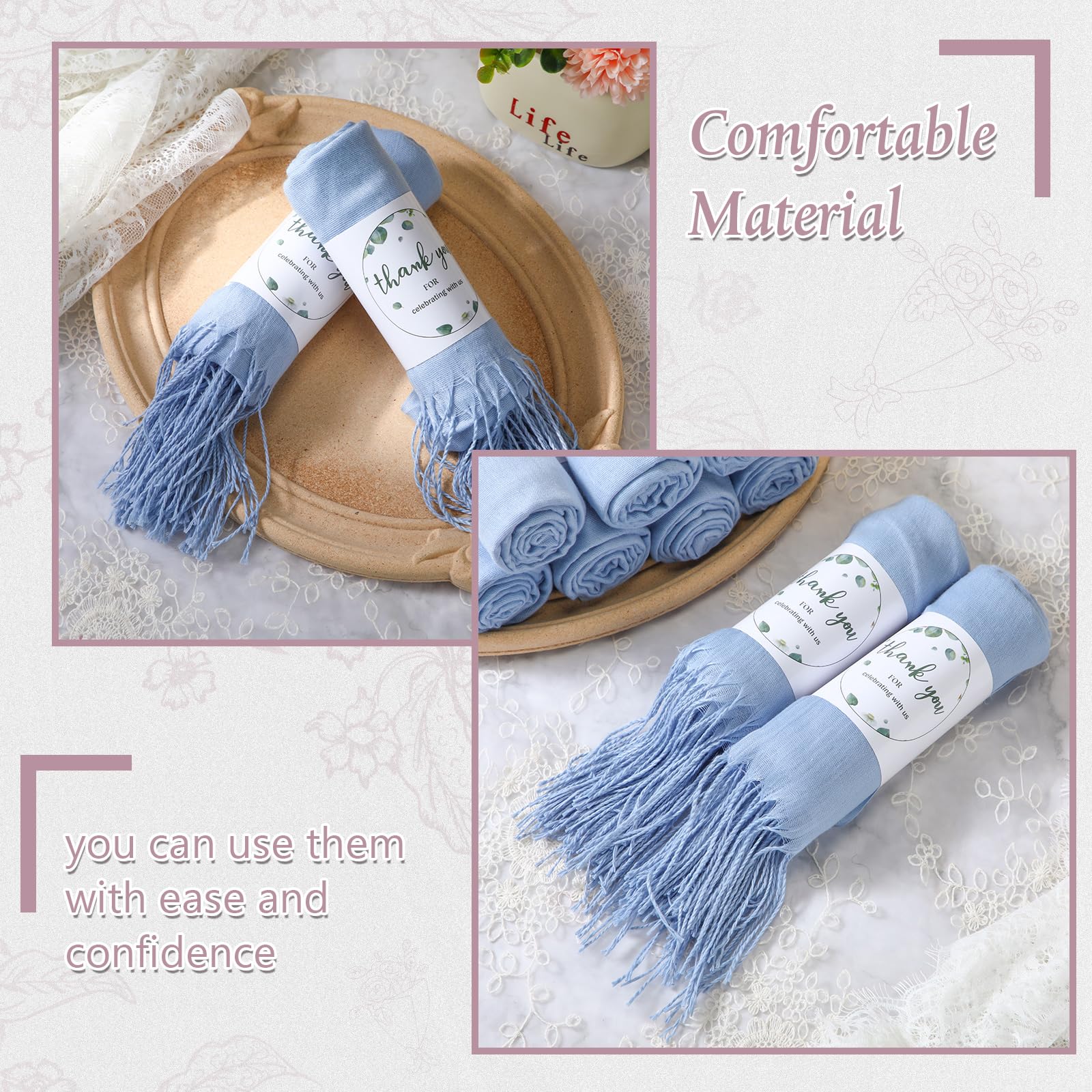 Ramede 50/100 Bulk Wedding Shawl Scarf for Women 79 x 28 Guests Shawl Wraps Gifts for Women Bridal Shawls with Thank Cards