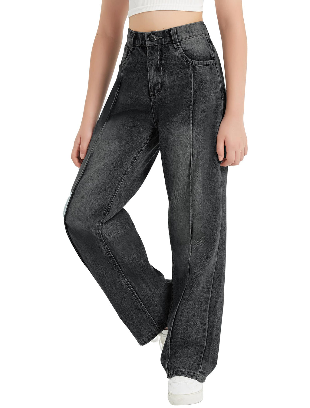 EXARUS Girls Jeans Baggy Wide Leg Cute Teen Tween Long Denim Pants Clothes Tall Junior Elastic Band Pockets