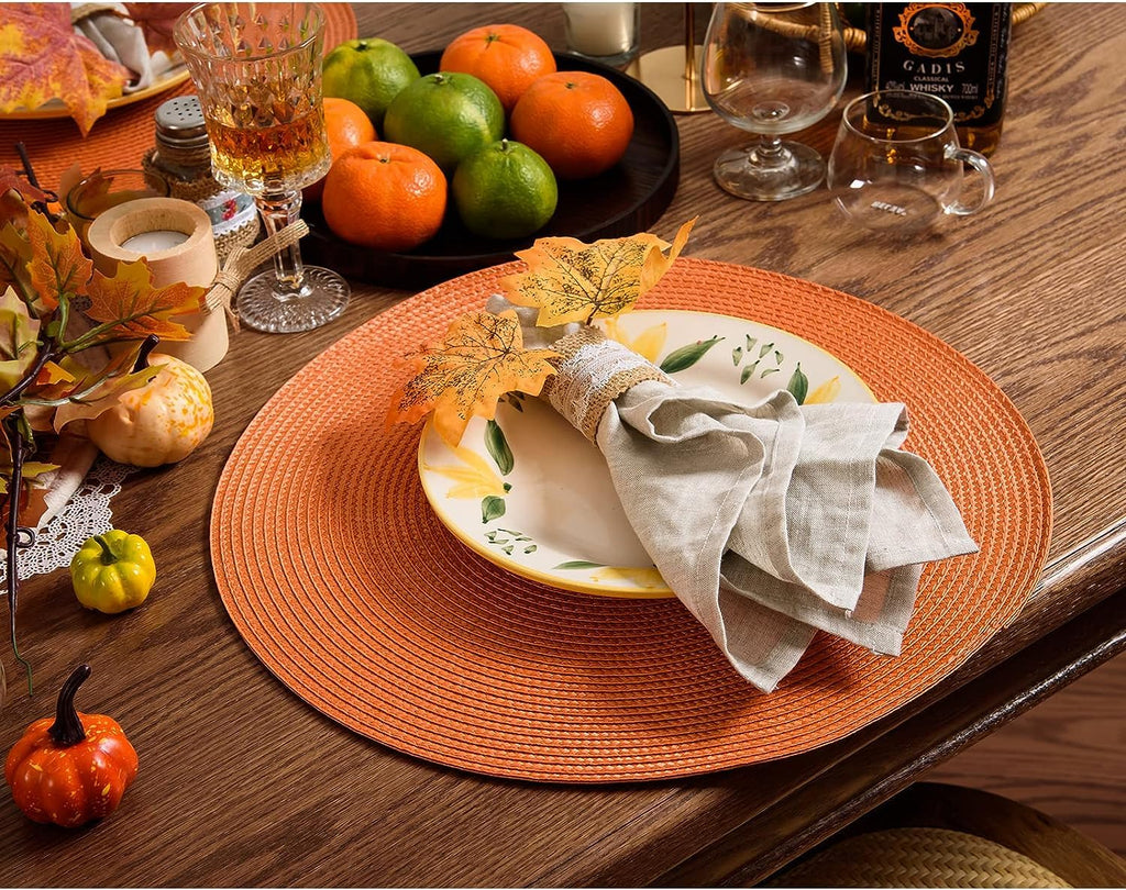 AHHFSMEI Round Placemats Set of 6 Heat Resistant Washable Non-Slip Woven Braided Table Mats for Dining Table Kitchen & Home Decor (Beige)
