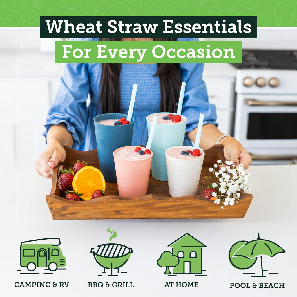 Grow Forward Premium Wheat Straw Cups - 13 & 20 oz Unbreakable BPA Free Hard Plastic Cups - Reusable Lightweight Plastic Drinking Glasses for Kitchen, Outdoor, Water, Camping, RV - Midnight