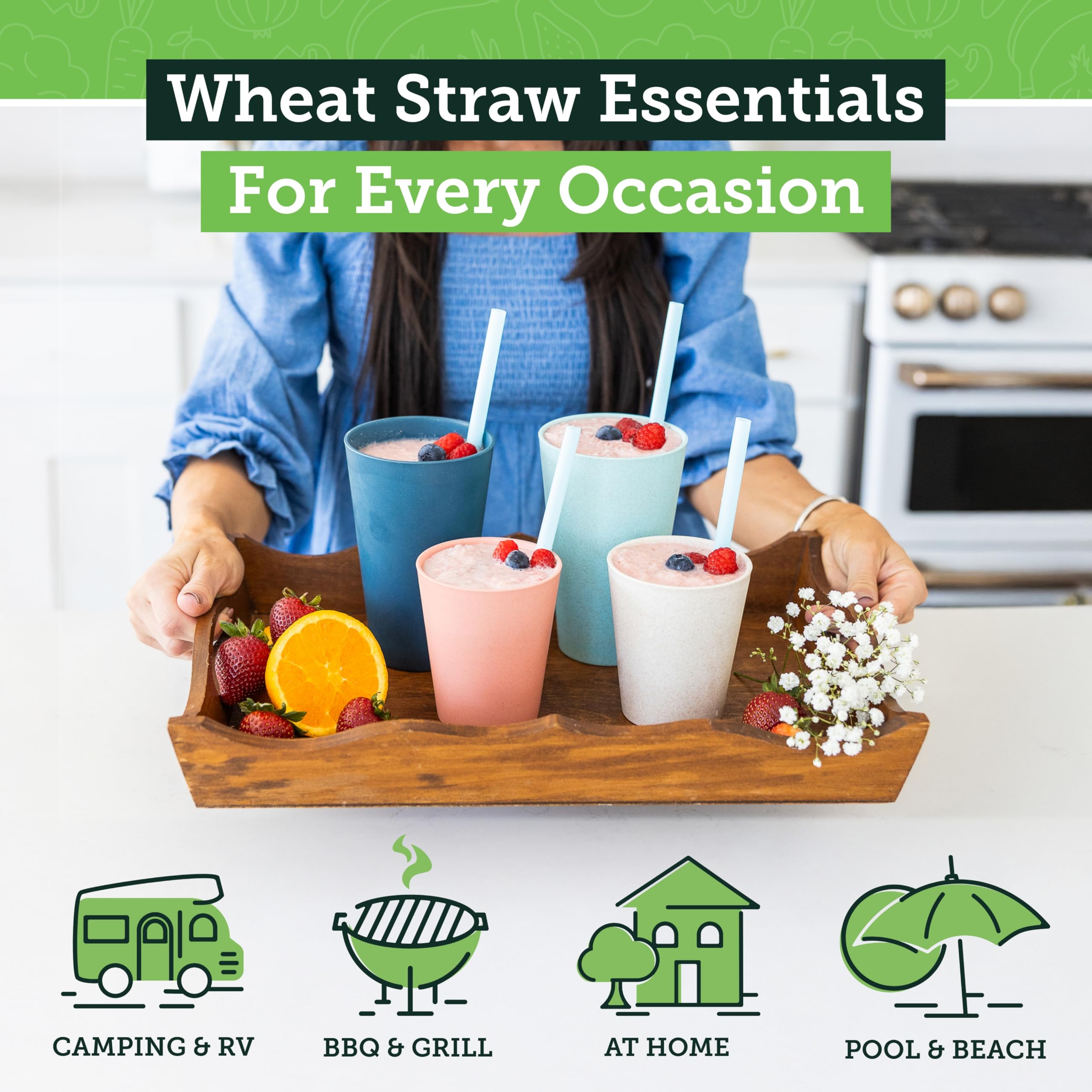 Grow Forward Premium Wheat Straw Cups - 13 & 20 oz Unbreakable BPA Free Hard Plastic Cups - Reusable Lightweight Plastic Drinking Glasses for Kitchen, Outdoor, Water, Camping, RV - Midnight