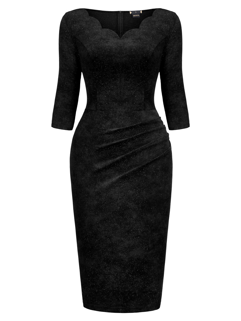 MIUSOL Women's Retro Ruffle Style 3/4 Sleeve Sparkly Cocktail Dress