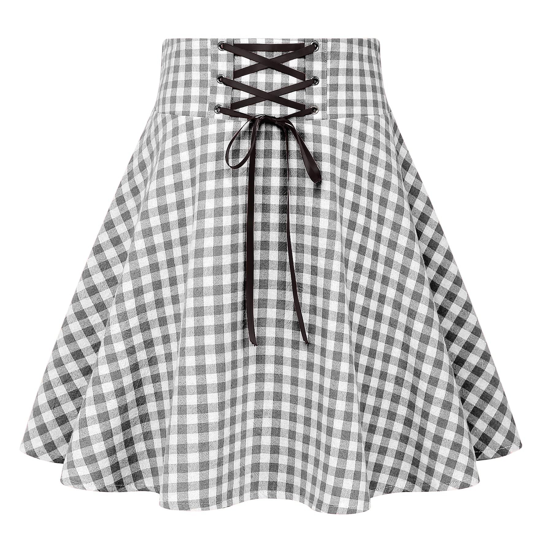 IDEALSANXUN Gothic Plaid Mini Skirts for Women Short High Waist Plaid Skirts