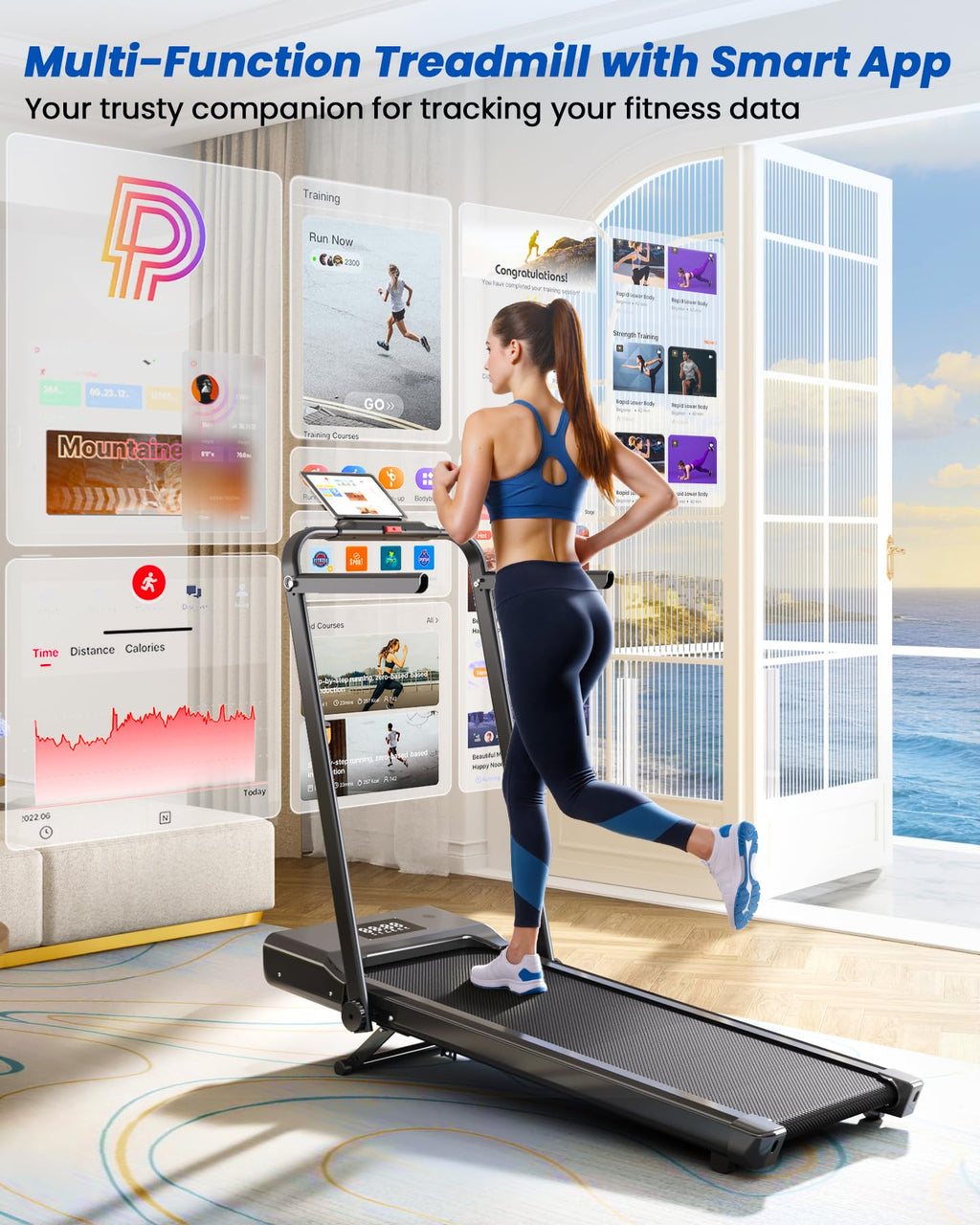 DeerRun Walking Pad Treadmill with Incline and Handle Bar, 4-in-1 Foldable Under Desk Treadmills for Home Small or Office, 300 lbs Capacity 3.0 HP Folding Portable Walking Pad with APP