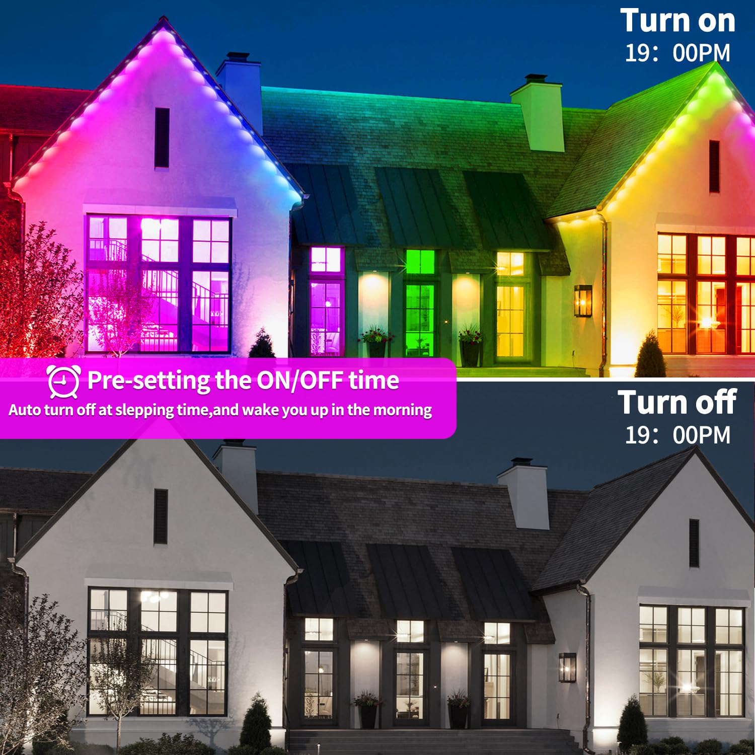Yocrostar Permanent Outdoor Light,60ft RGB Eave Lights with App Control Remote,IP67 Waterproof LED Lights,Music Sync Outside Light for House,Halloween,Roof,Garden,Christmas Decorations