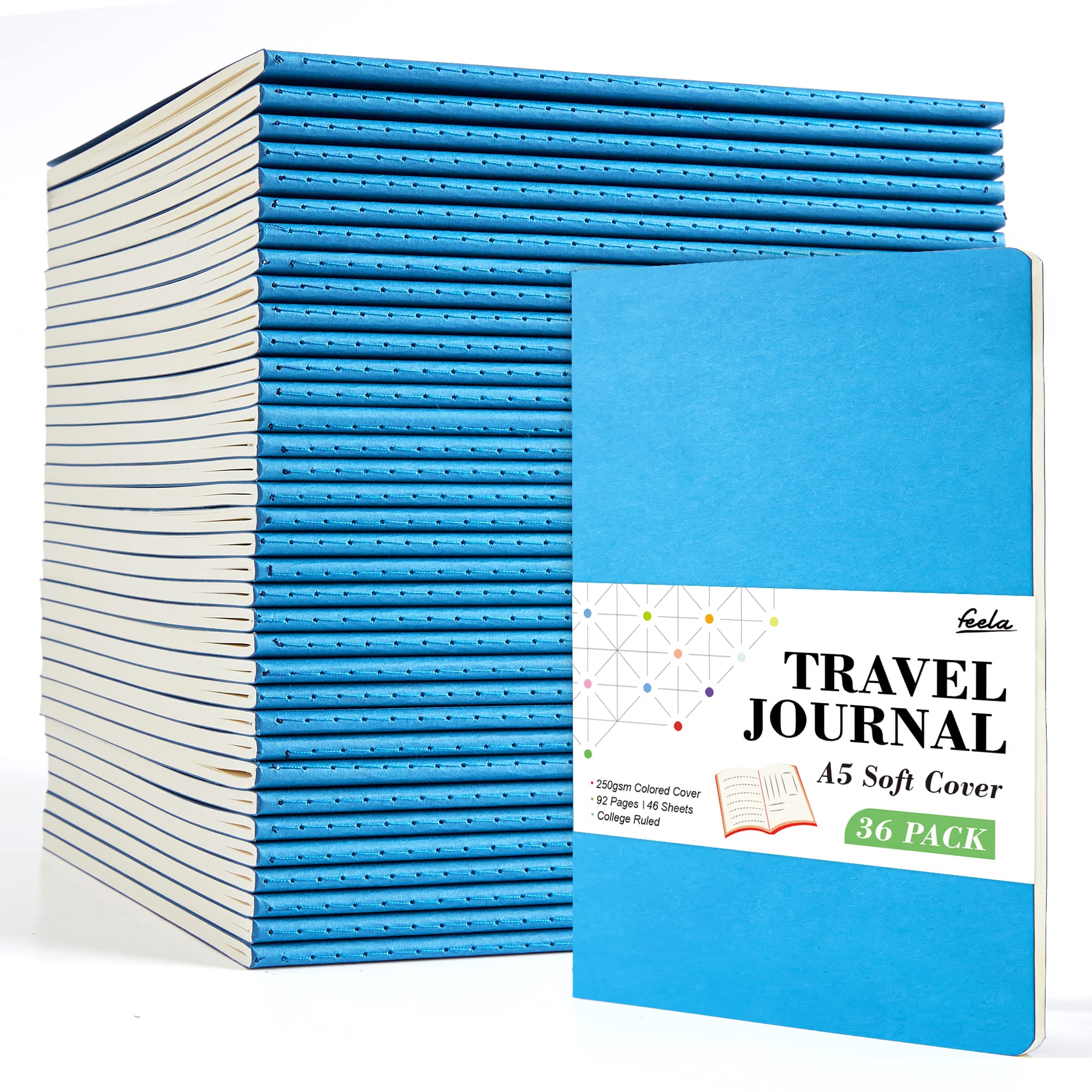 36 Pack Soft Cover Journal Bulk, Feela Lined Blank Travel Journal for Women Men Writing, Notebooks College Ruled for Work, Note Taking Notebook School Business Supplies, 8.2” x 5.5”, A5, Berry