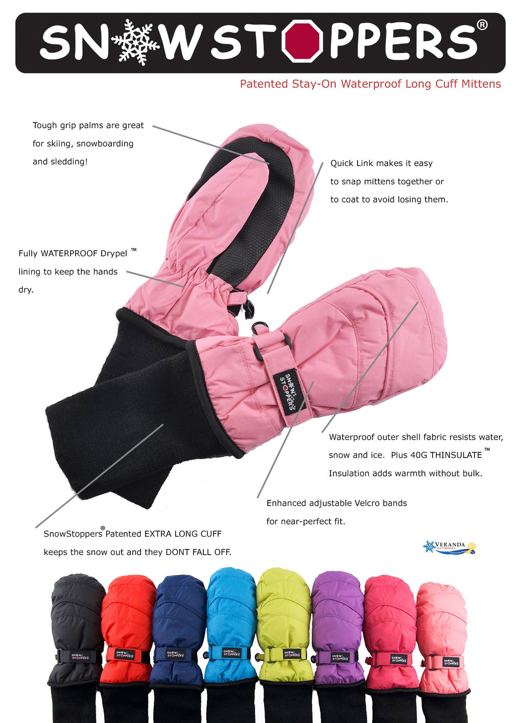 SnowStoppers Kids Waterproof Long Cuff Winter Mittens
