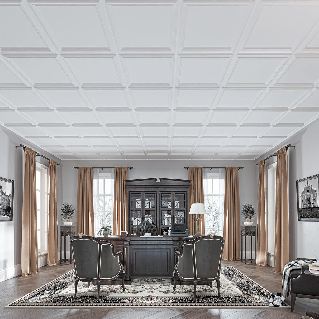 Art3d Drop Ceiling Tiles 24x24in. (12-Pack, 48 Sq.ft), Wainscoting Panels Glue Up 2ft x 2ft for Interior Décor in Living Room, Bedroom & Office, Star Black