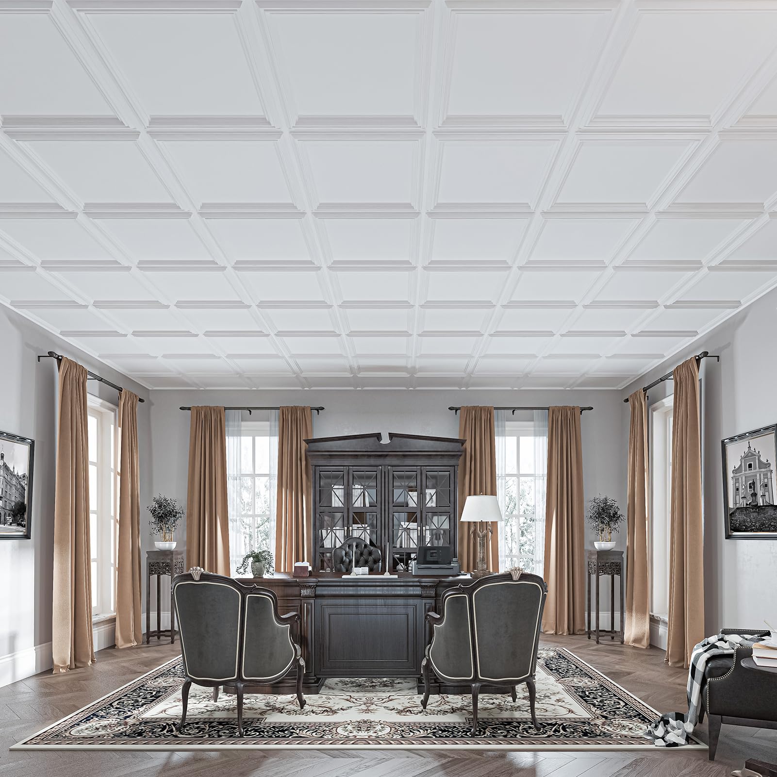 Art3d Drop Ceiling Tiles 24x24in. (12-Pack, 48 Sq.ft), Wainscoting Panels Glue Up 2ft x 2ft for Interior Décor in Living Room, Bedroom & Office, Star Black