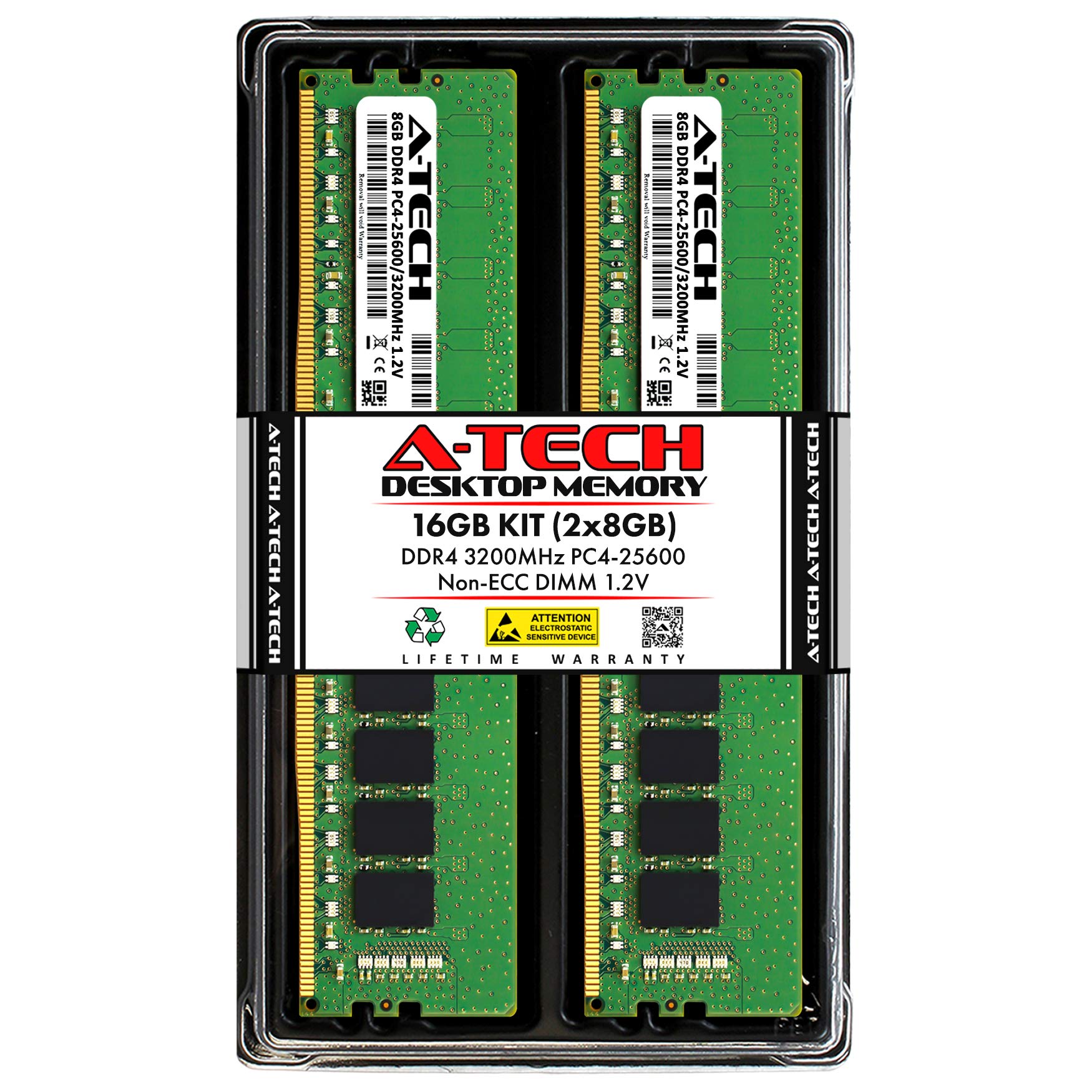 A-Tech 8GB DDR4 3200 MHz UDIMM PC4-25600 (PC4-3200AA) CL22 DIMM Non-ECC Desktop RAM Memory Module