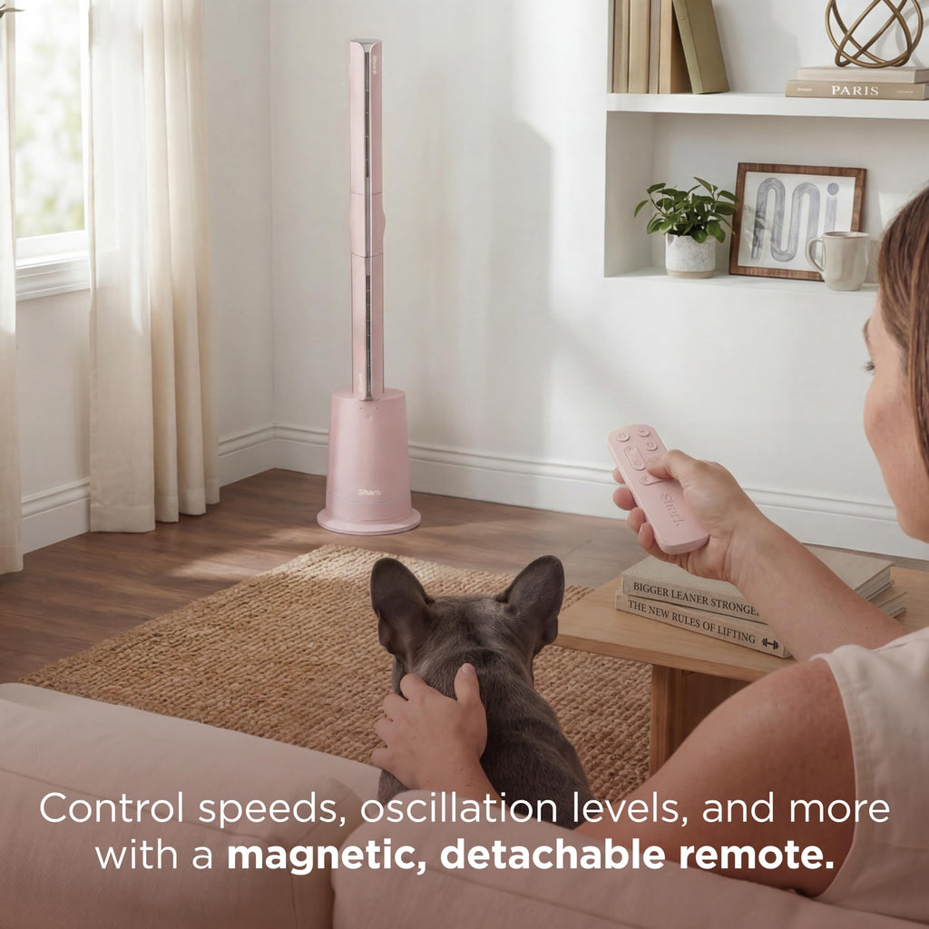 Shark TurboBlade Fan—Ultra-customizable bladeless tower fan, pivots, twists, oscillates 180°, circulates and propels air, 10 noise levels + 10 speeds, easy to clean, charcoal, TF202S