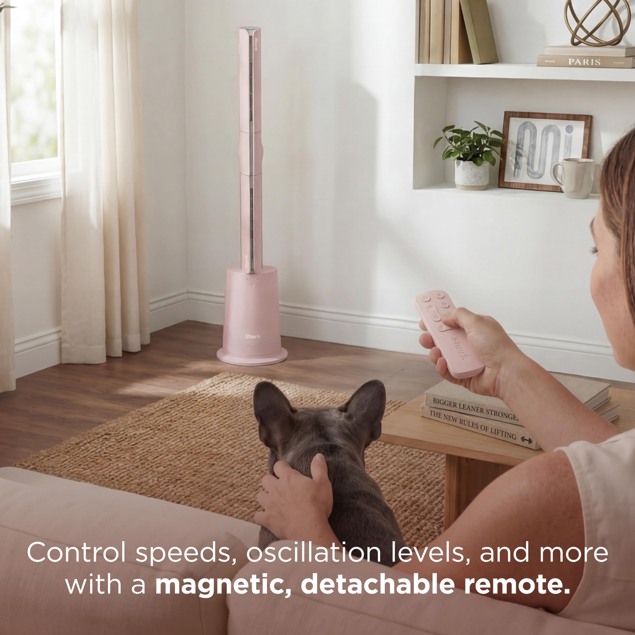 Shark TurboBlade Fan—Ultra-customizable bladeless tower fan, pivots, twists, oscillates 180°, circulates and propels air, 10 noise levels + 10 speeds, easy to clean, charcoal, TF202S