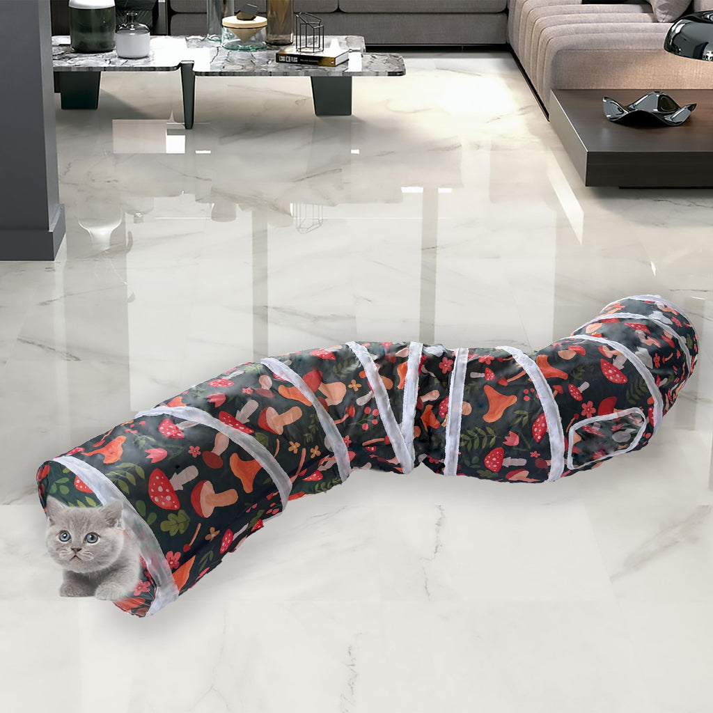 Sheldamy Cat Tunnel, 2-Way Collapsible Play Tunnel, Interactive Toy Maze for Small Animals, Suitable for Kittens, Puppies, Rabbits, Ferrets, Blue & Black