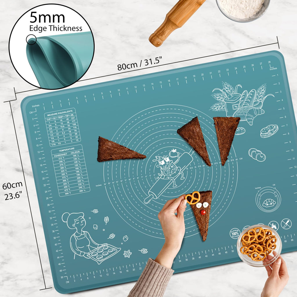 Silicone Baking Mat 24" x 16" Extra Thick Non-stick Pastry Mat with Measurements and Edge Heightening, Food Grade Silicone for Countertop Dough Rolling Making Bread, Cookies, Pizza, Fondant, Pasta