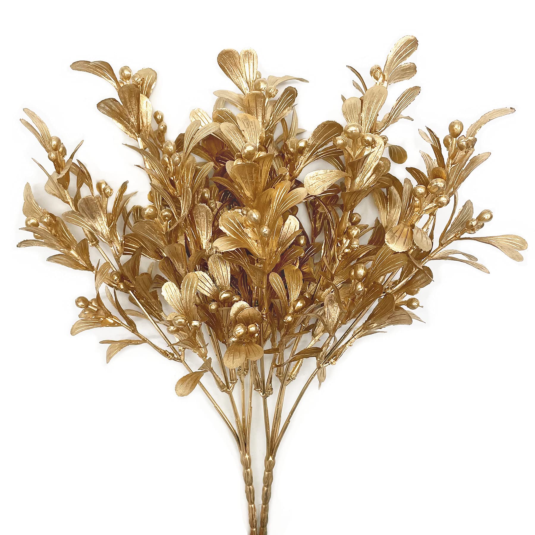 Christmas Decor Artificial Plants, PASYOU Gold Fake Antlers Plastic Grass Shrubs Leaves Indoor Outdoor Home Garden Party Hotel Verandah Wedding Event Faux DIY Decoration - 30 Inch Golden 2 Bunches