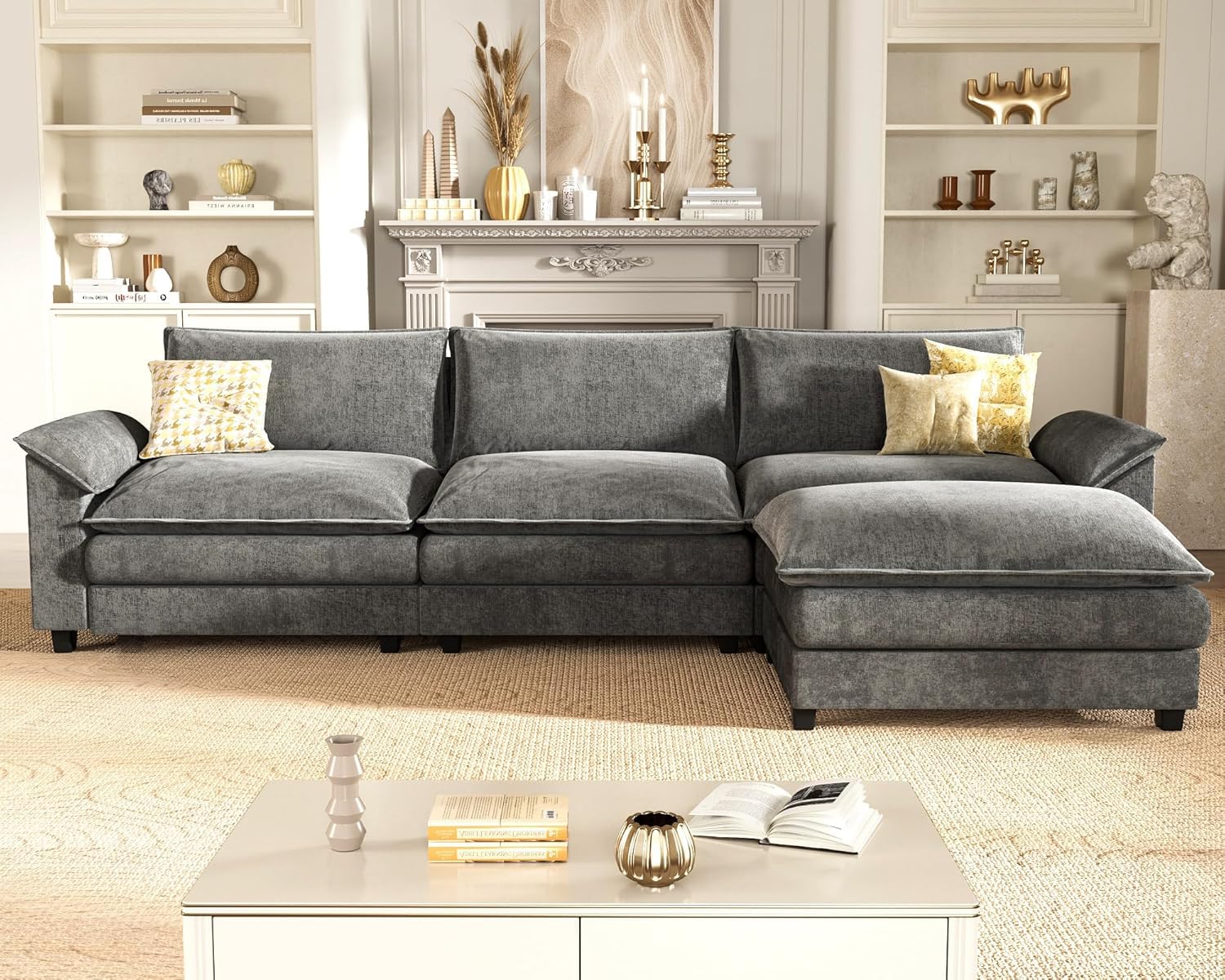 Homall 80" Modular Sectional Sofa, Loveseat Sofa Couch with Double-Layer Cushion, DIY Combination Chenille Deep 2-Seat Cloud Couch for Living Room, Apartment (Bright Grey, Loveseat Sofa)