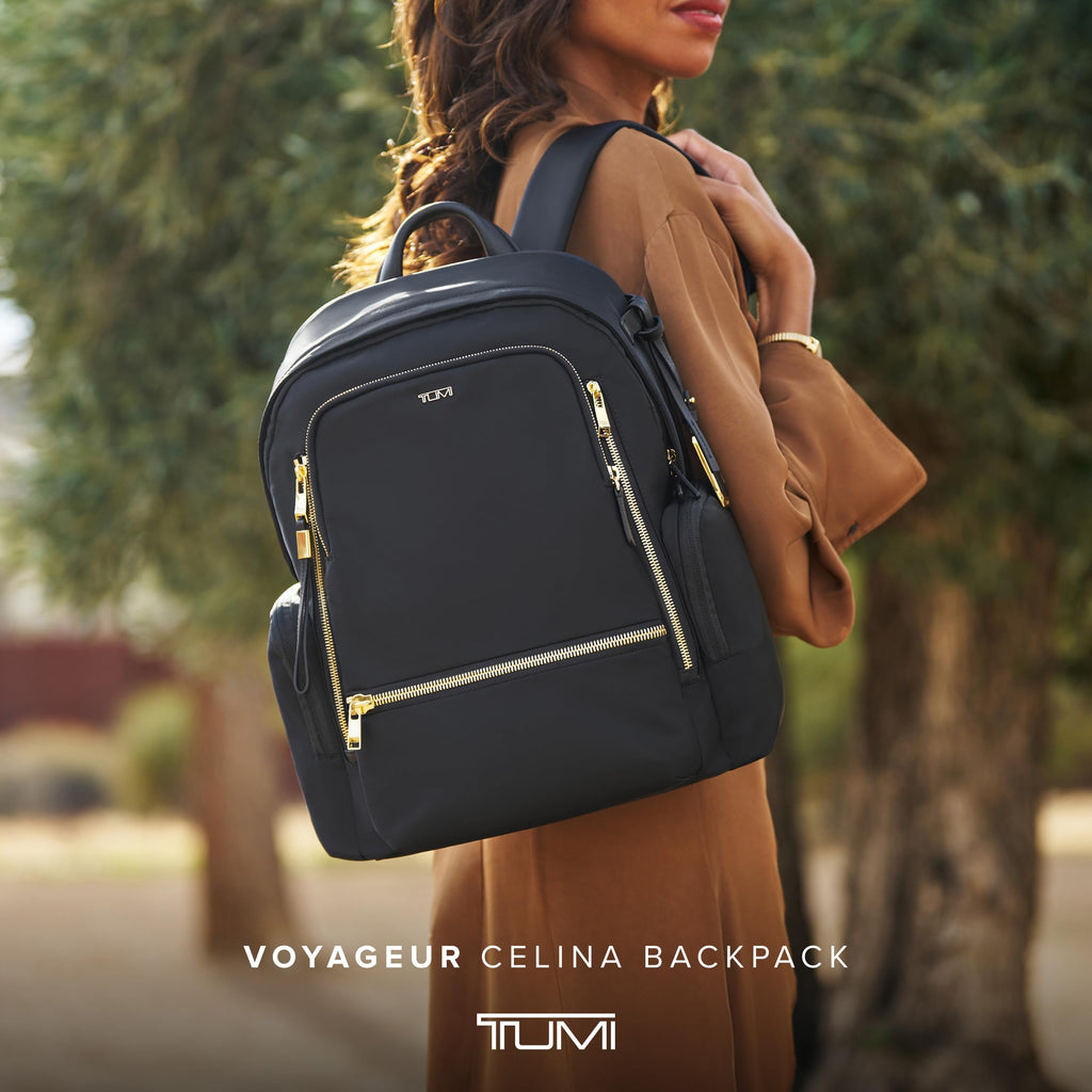 TUMI - Voyageur Celina Backpack - Women's Work and Travel Bag - 16.0" X 10.6" X 6.5" - Holds Up to 16" Laptop - Black & Gold Hardware