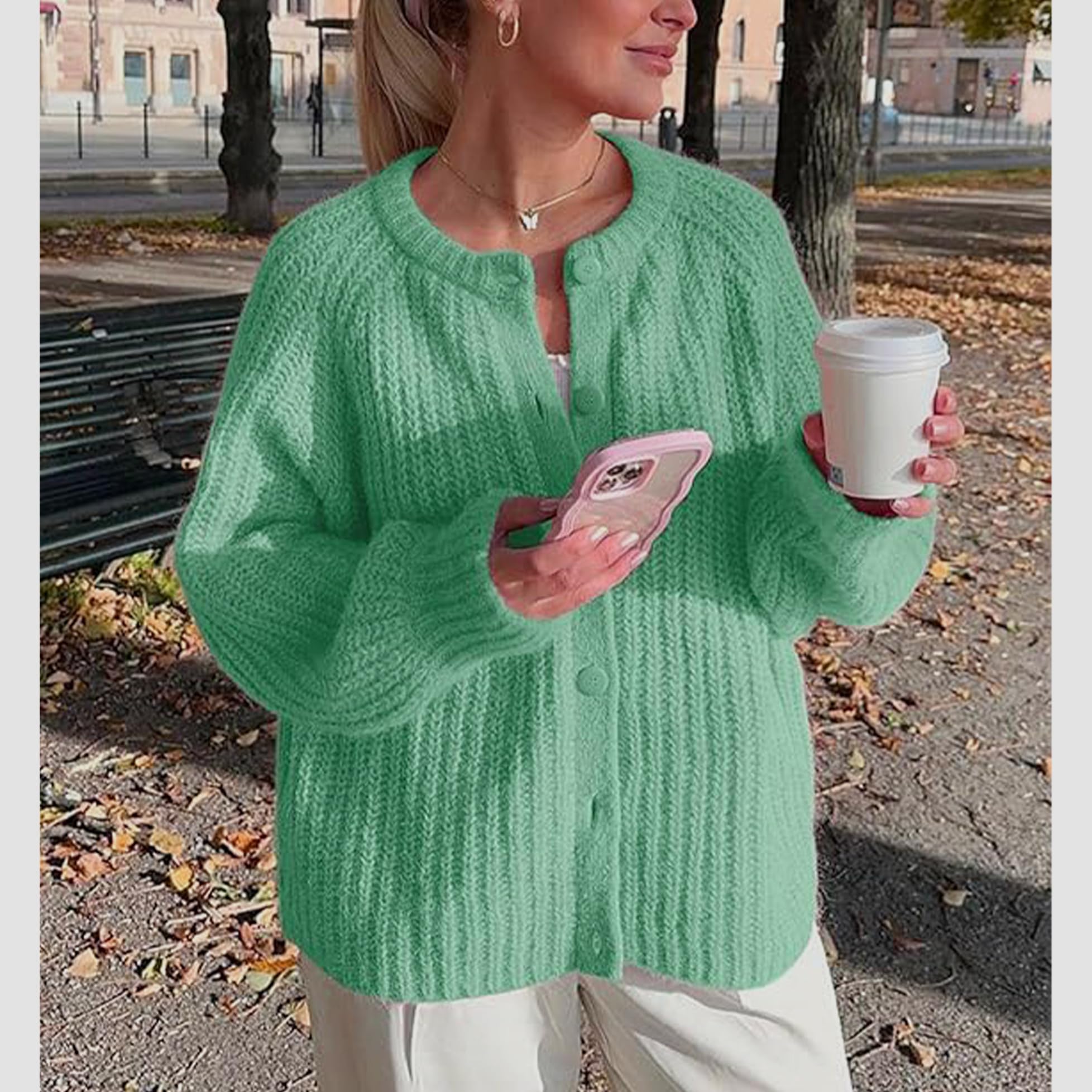 Hixiaohe Cardigan Sweater for Women Long Sleeve Button Y2K Chunky Knit Sweater Fall Casual Open Front Outwear Knitwear Coat