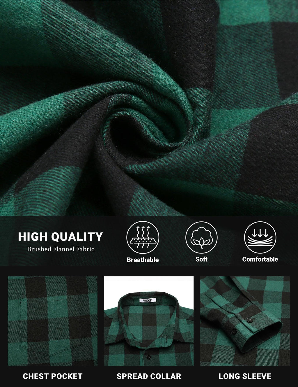 COOFANDY Mens Flannel Shirts Long Sleeve Button Down Shirt with Pocket Casual Shirts Work Shirts for Men