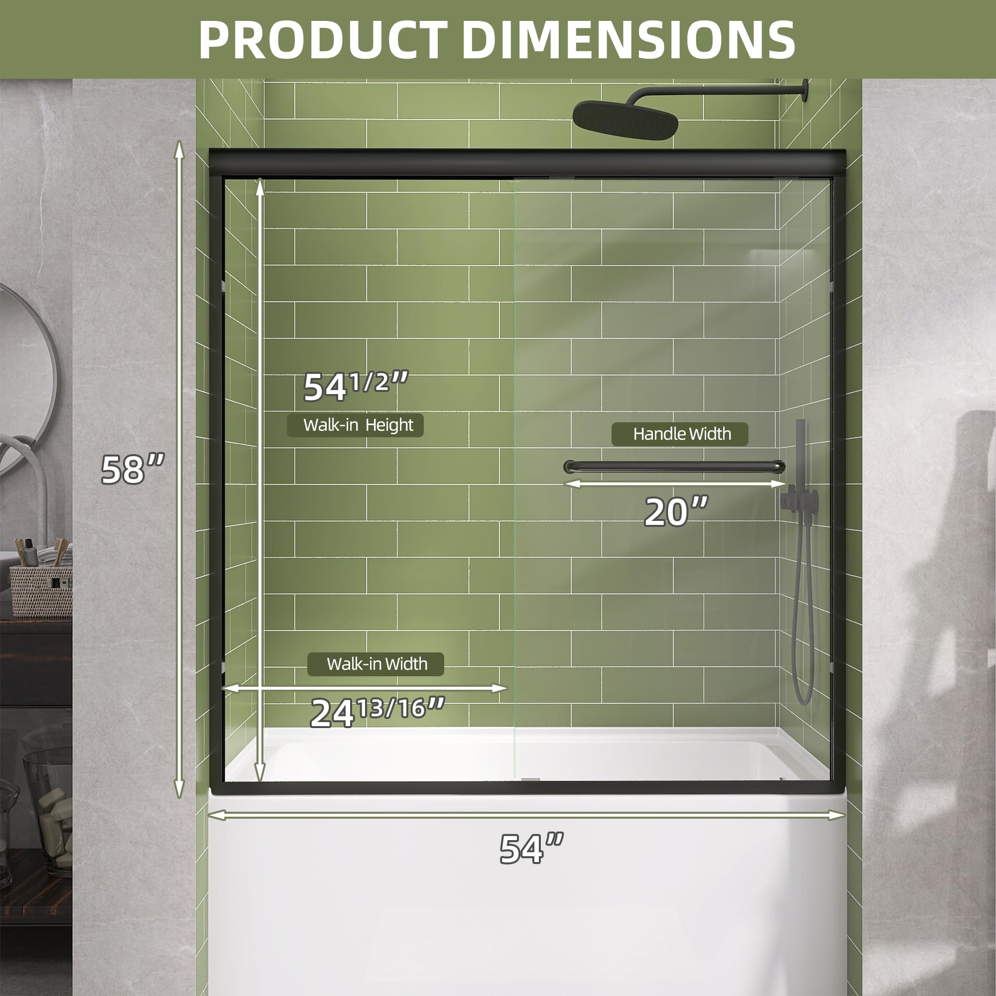GETPRO Shower Door Sliding 44-48 in. W x 72 in. H Semi-Frameless Bypasss Double Sliding Doors for Shower,1/4 inch Clear Tempered Walk-in Shower Glass Door Brushed Nickel