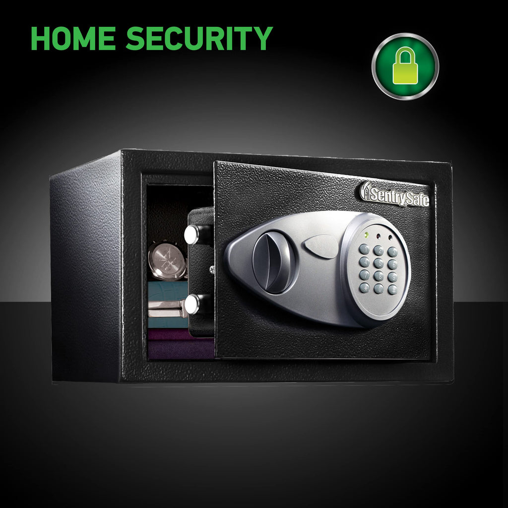 SentrySafe Medium Safe with Digital Keypad, Lock Box with Code has Interior Lining and Bolt Down Kit that Secures Pistol, Money, 0.41 Cubic Feet, 7.6 x 11.4 x 10.4 Inches, X041E