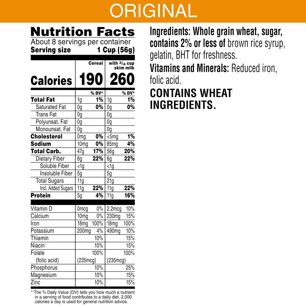 Kellogg's Frosted Mini-Wheats Cold Breakfast Cereal, High-Fiber, Whole Grain, Family Size, Original, 24oz Box (1 Box)