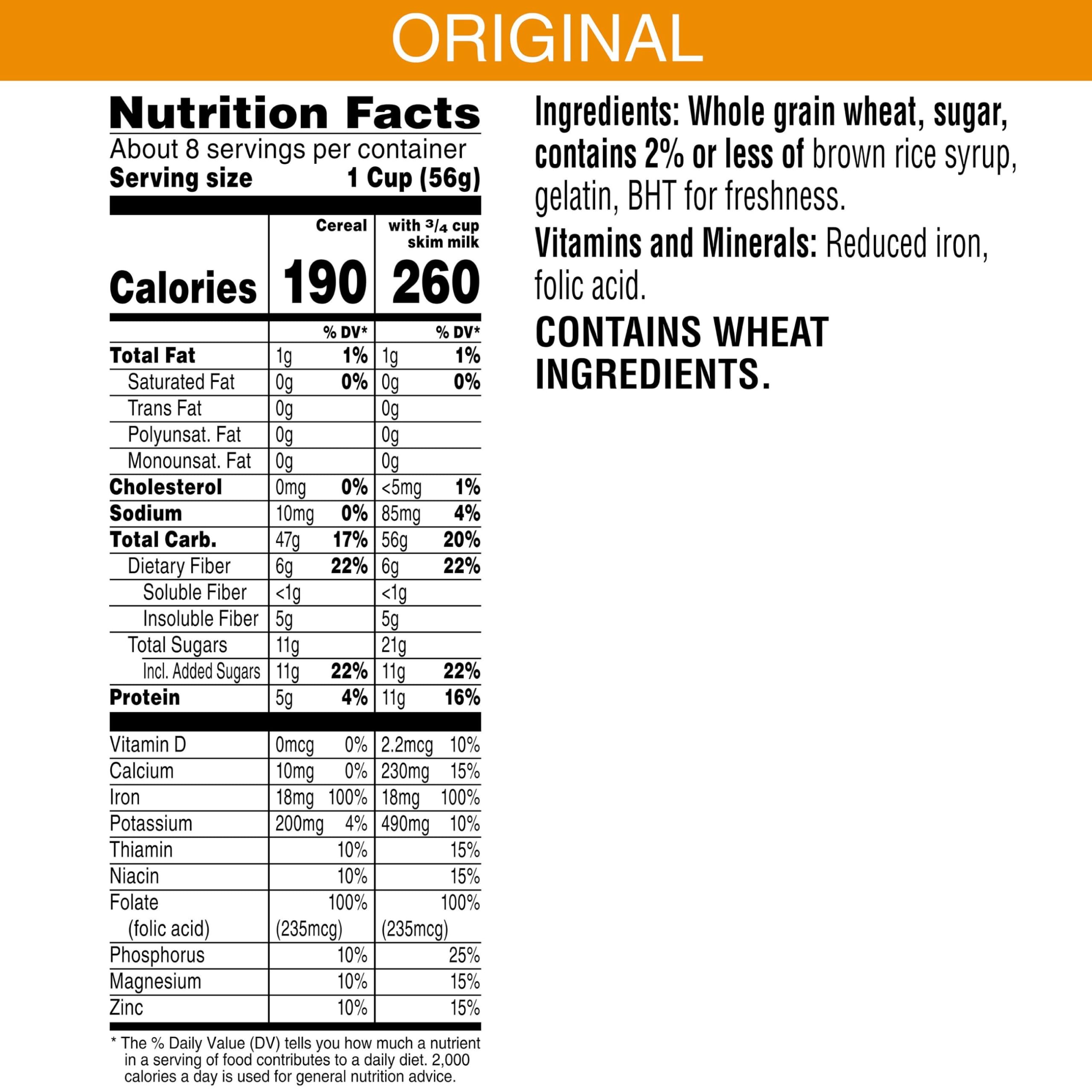 Kellogg's Frosted Mini-Wheats Cold Breakfast Cereal, High-Fiber, Whole Grain, Family Size, Original, 24oz Box (1 Box)