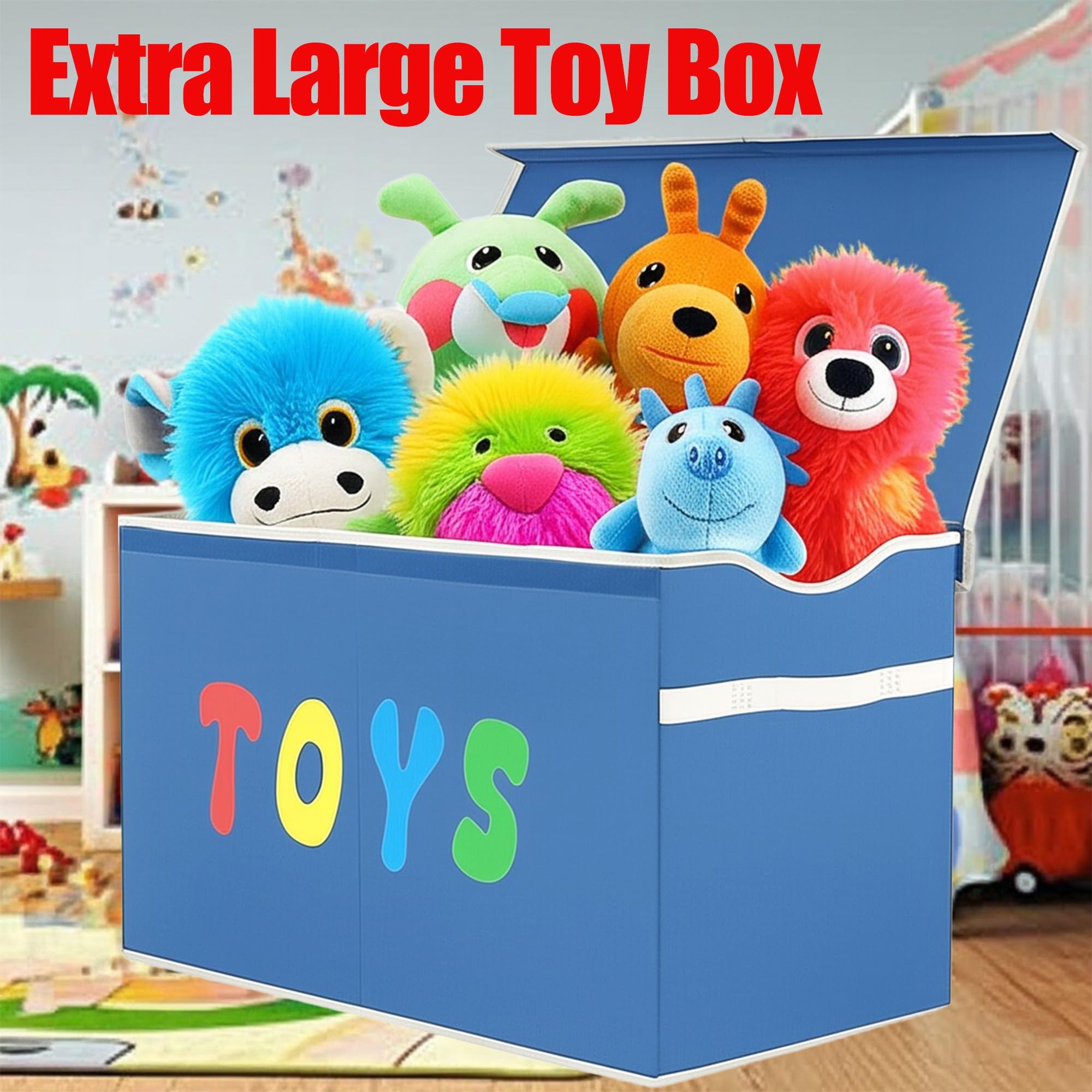 YOLOXO Toy Box Chest, Collapsible Sturdy Storage Bins with Lids, Extra Large Kids Toy Storage Organizer Boxes Bins Baskets for Kids, Boys, Girls, Nursery Room, Playroom, Closet (BLACK)