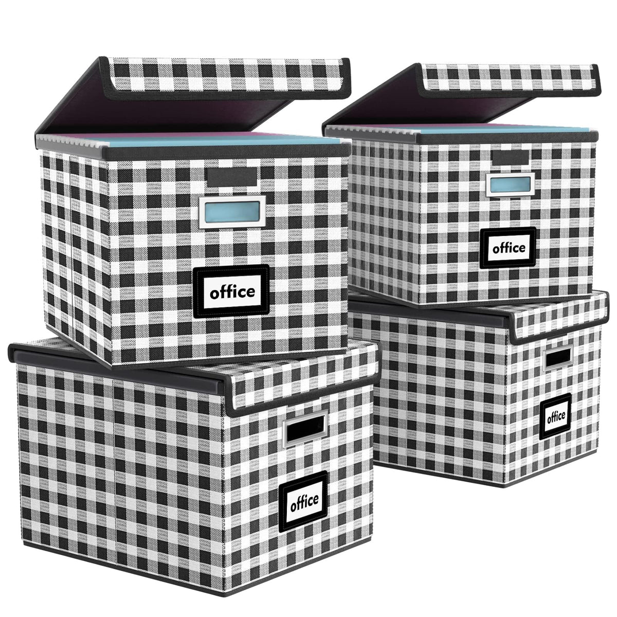 File Organizer Box with Lid, Collapsible Faux Leather Hanging File Folder Box Organizer with Plastic Slides, Decorative Home/Office Filing System Boxes for File and Folders Storage