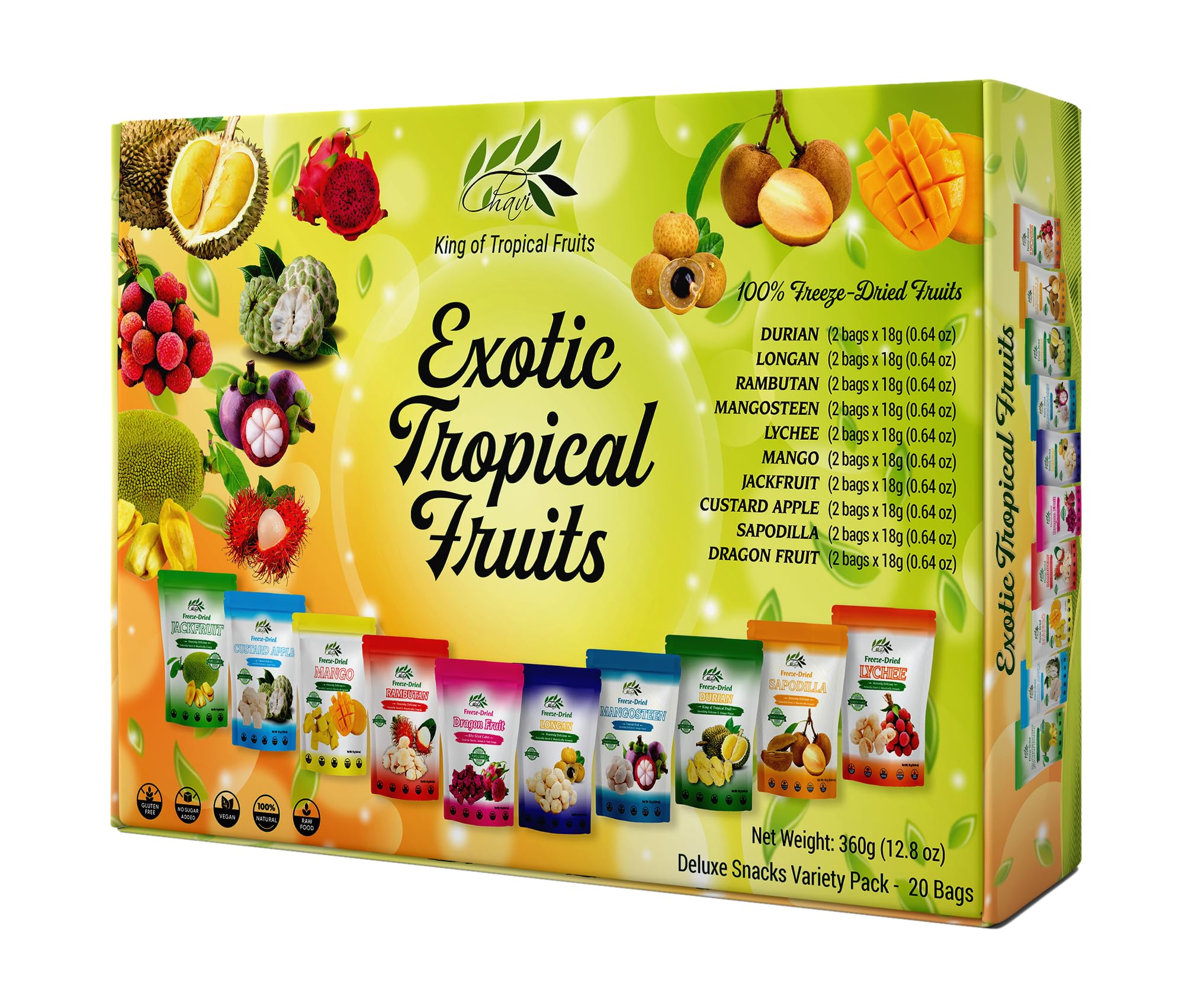 CHAVI Freeze Dried Fruits - Mixed | 6 in 1 | No Added Sugars or Preservatives - Non-GMO, Vegan, Gluten-Free | Gift Box | 230 g | 8.1 oz | 6 Cans