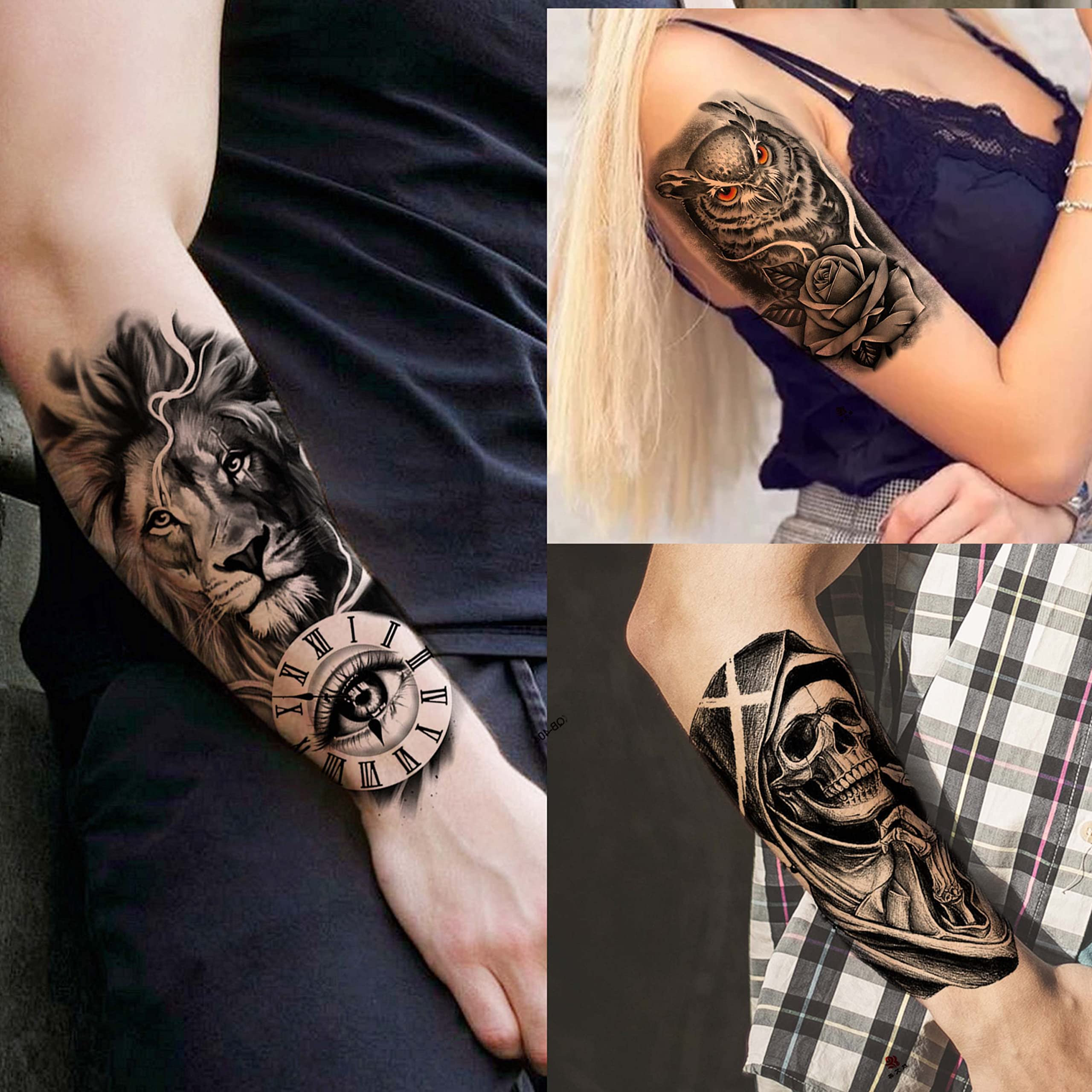 EGMBGM 52 Sheets Tiny Small Temporary Tattoos For Kids Boys Girls, Tribal Animals Butterfly Anchor Compass Tattoo Stickers For Men Women, 3D Cute Flower Fake Face Tatoo Kits Sets For Neck Arm Hands