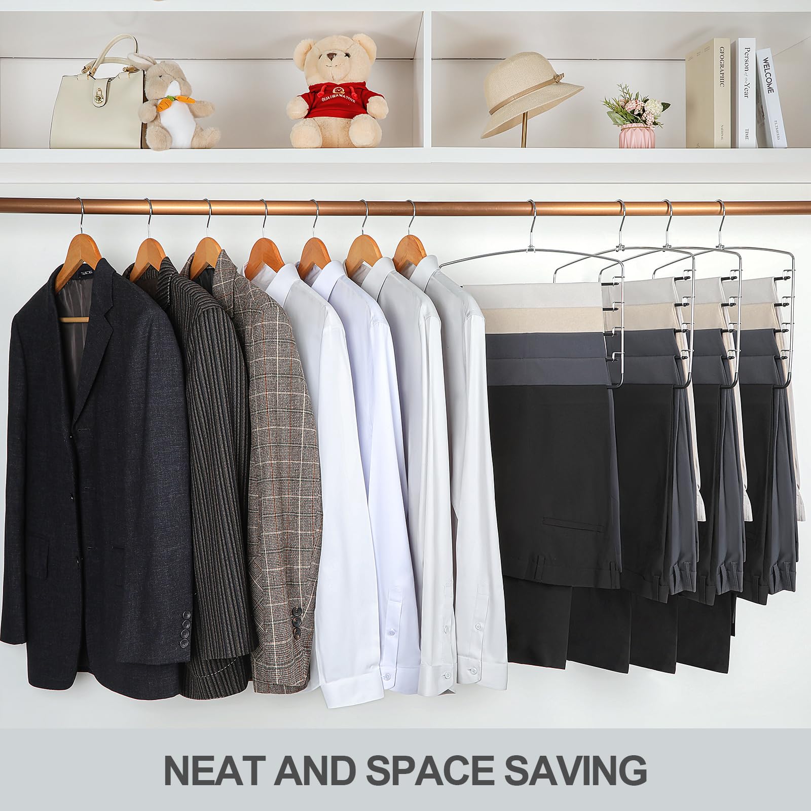 TOPIA HANGER Pants Hangers Space Saving, 2-Pack Swing Arm Pants Organizer for Closet, Non-Slip Foam Padded Organizer Hanger for Multi Slacks, Jeans, Trousers, Skirts, Scarfs, Black-CT08B