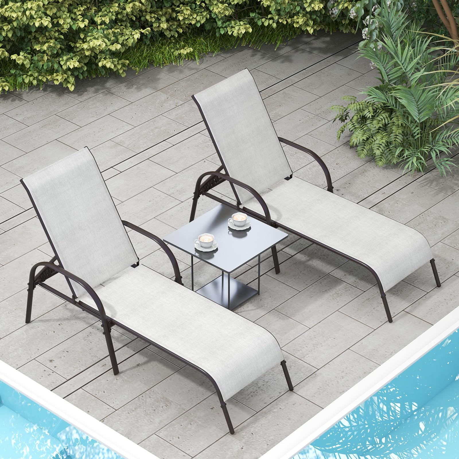 Giantex Patio Lounge Chair, Outdoor Chaise Lounge with 5 Adjustable Backrest, Sturdy Steel Frame, Sunbathing Recliner, Beach Chair, Tanning Chair for Outside, Yard, Balcony, Pool Chairs, Black